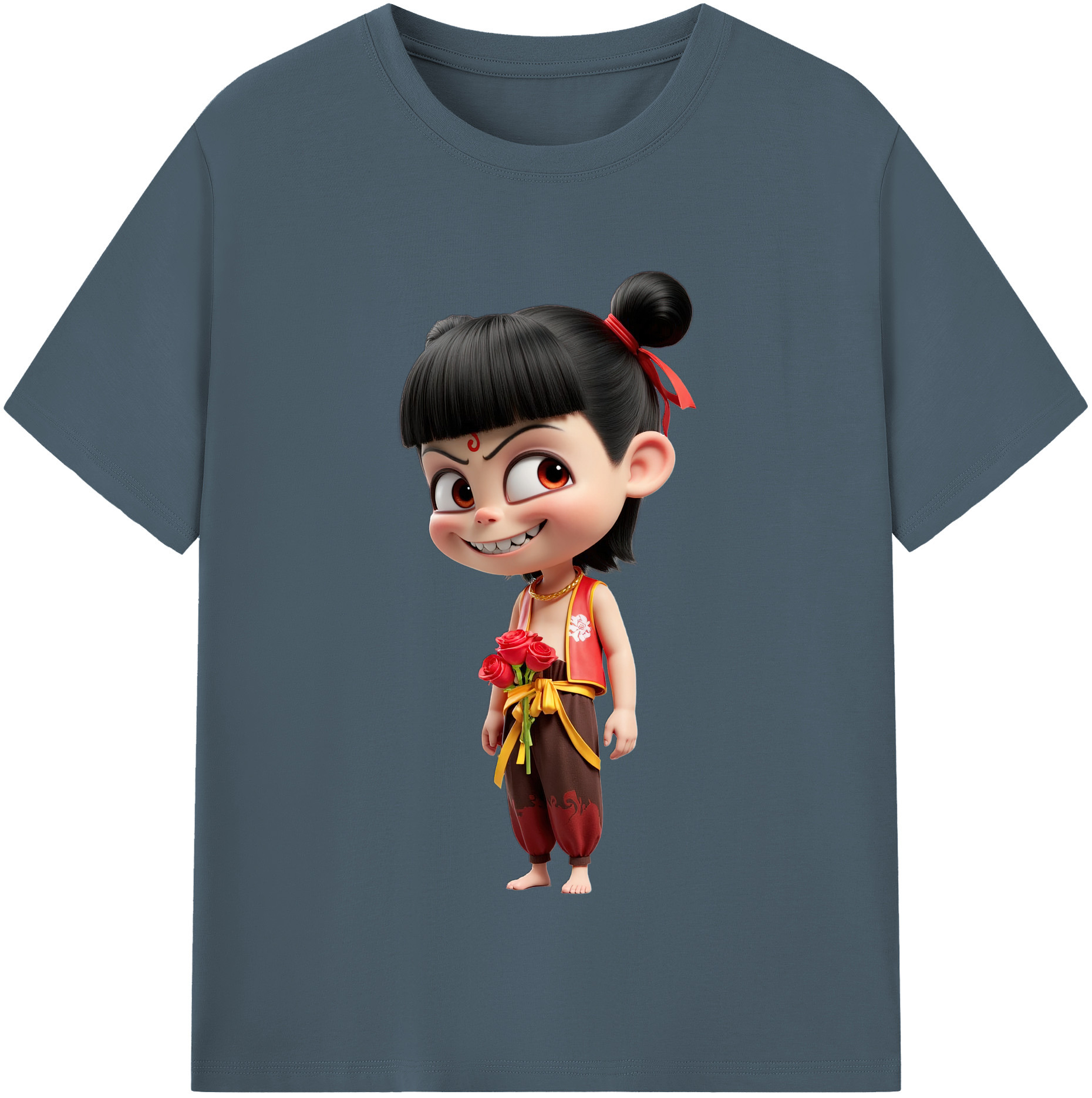 （画像用） Ne Zha 2 ナタ 魔童の大暴れ 綿100％半袖Tシャツ（フロントプリント）